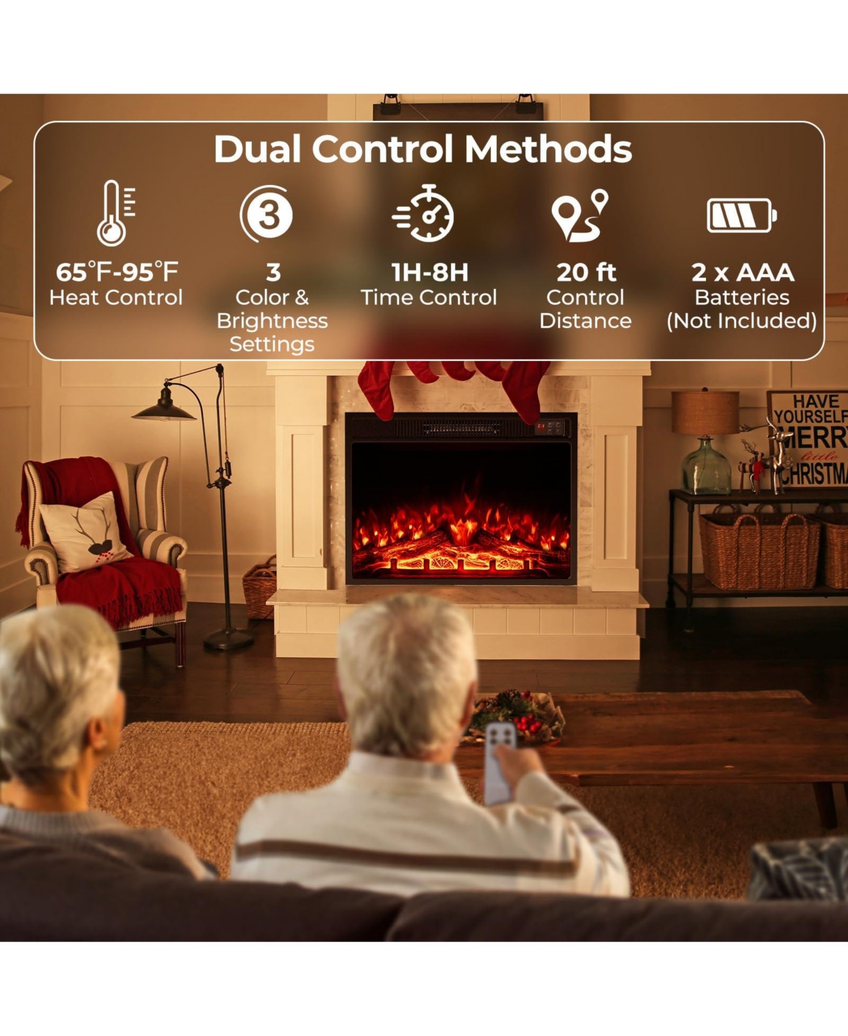 Sugift 23 Inch Electric Fireplace Insert Fireplace Heater with Adjustable Flame Color