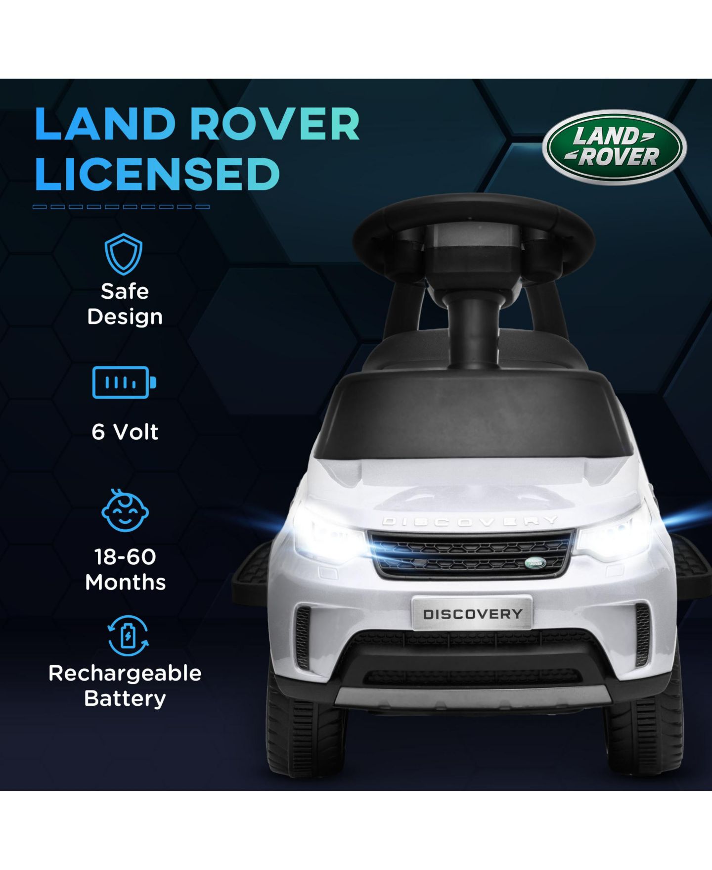 Детская игрушка Qaba 2 in 1 Land Rover Licensed 6V Ride-On Car, 51 lbs, Ages 18 months to 5 years, цвет: Белый — фото 4