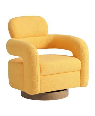 Modern Faux Sherpa Swivel Barrel Accent Chair With Storage Ottoman