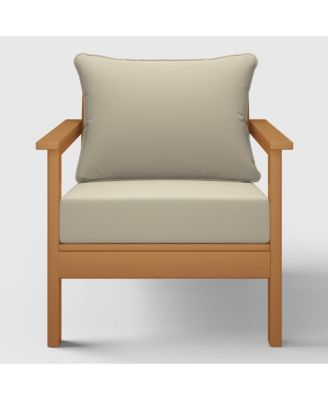 Outdoor Modern HDPE Patio Teak Club Chairs with Deep Seat Cushions (Set of 2)