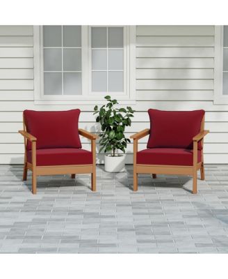 Outdoor Modern HDPE Patio Teak Club Chairs with Deep Seat Cushions (Set of 2)