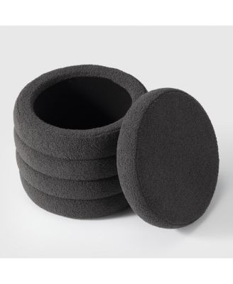 Mid-Century Modern Faux Sherpa Round Storage Ottoman