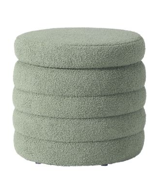 Mid-Century Modern Faux Sherpa Round Storage Ottoman