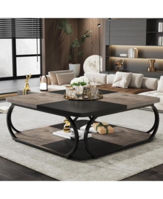 Coffee Table with Open Storage Shelf for Living Room, 39 Inch Large Wood Center Table, Square Low Coffee Tables