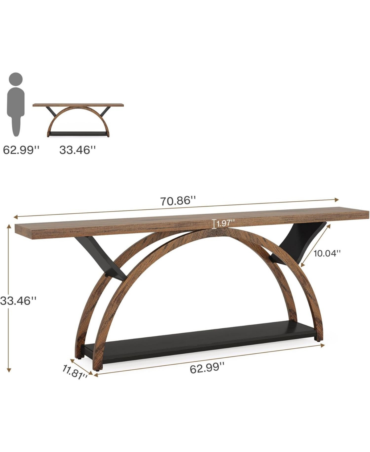 Tribesigns 70.87" Console Tables For Entryway, Narrow Long Entryway Table With Storage Shelf, 2-tier Rustic Sof In Brown  Black