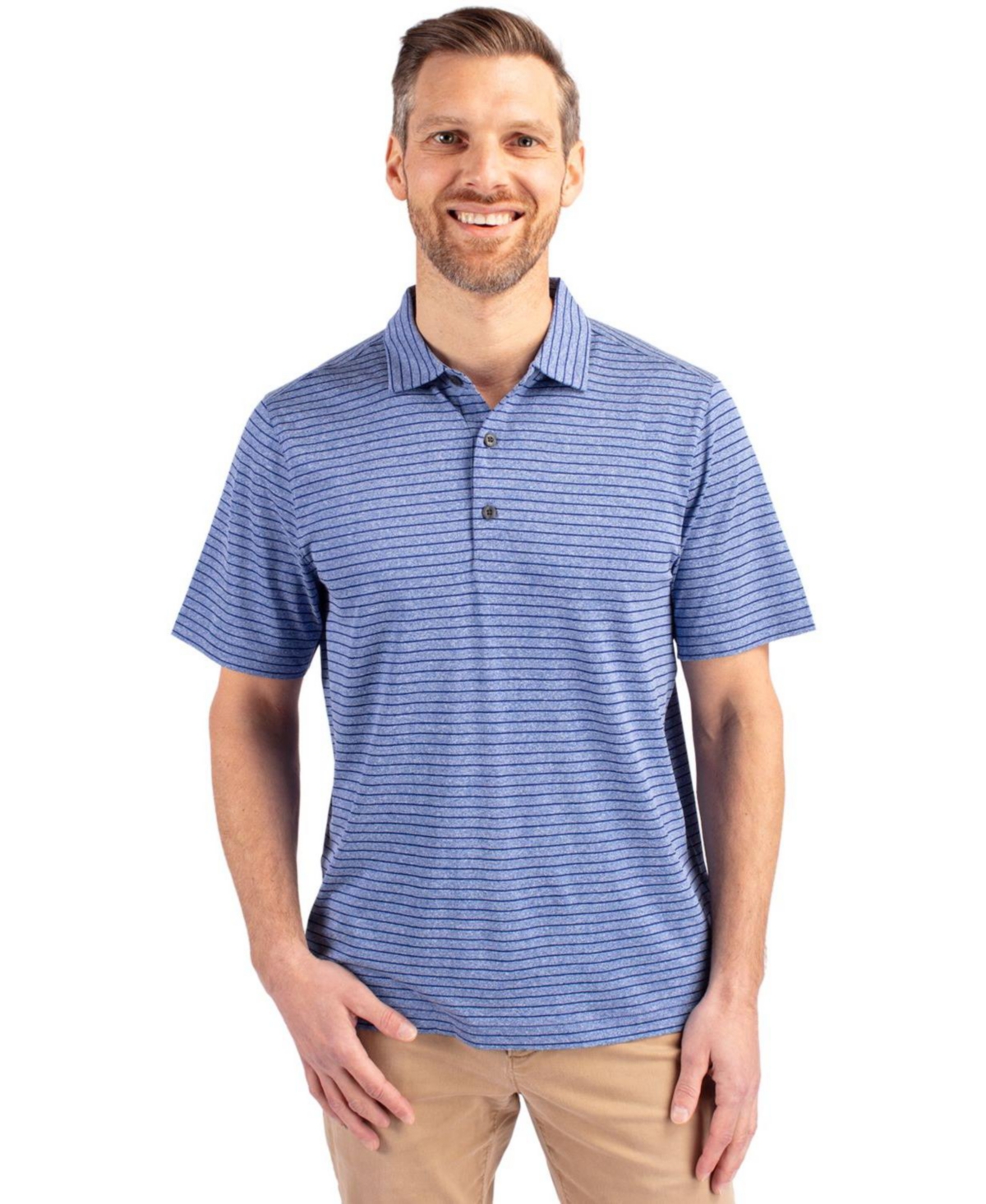 Men's Forge Eco Heather Stripe Stretch Recycled Polo Shirt - Tour blue heather