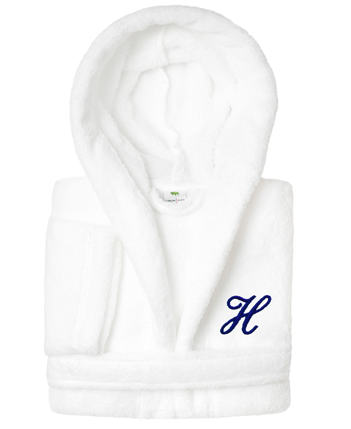 Linum Home Personalized Kids Super Plush Hooded Bathrobe In H White,navy