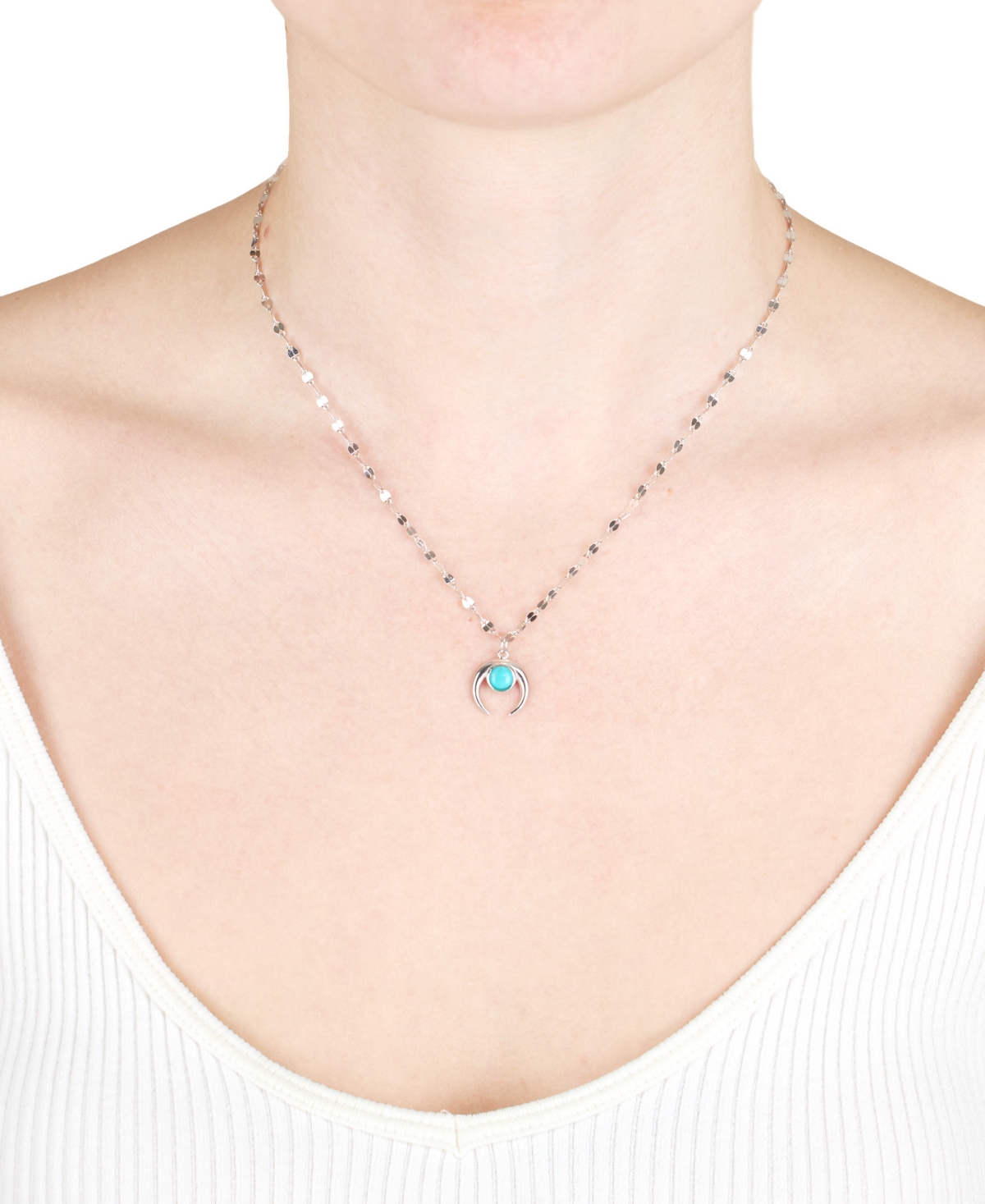 Macy's Simulated Turquoise Horn Pendant Necklace In Sterling Silver, 16" + 2" Extender In Silver