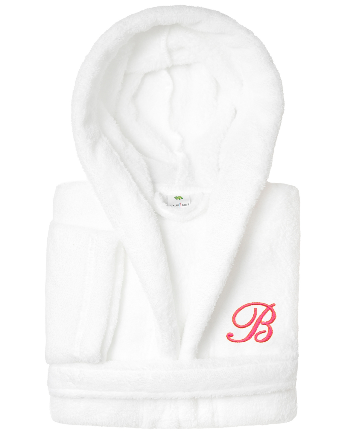 Linum Home Personalized Kids Super Plush Hooded Bathrobe In B White,pink