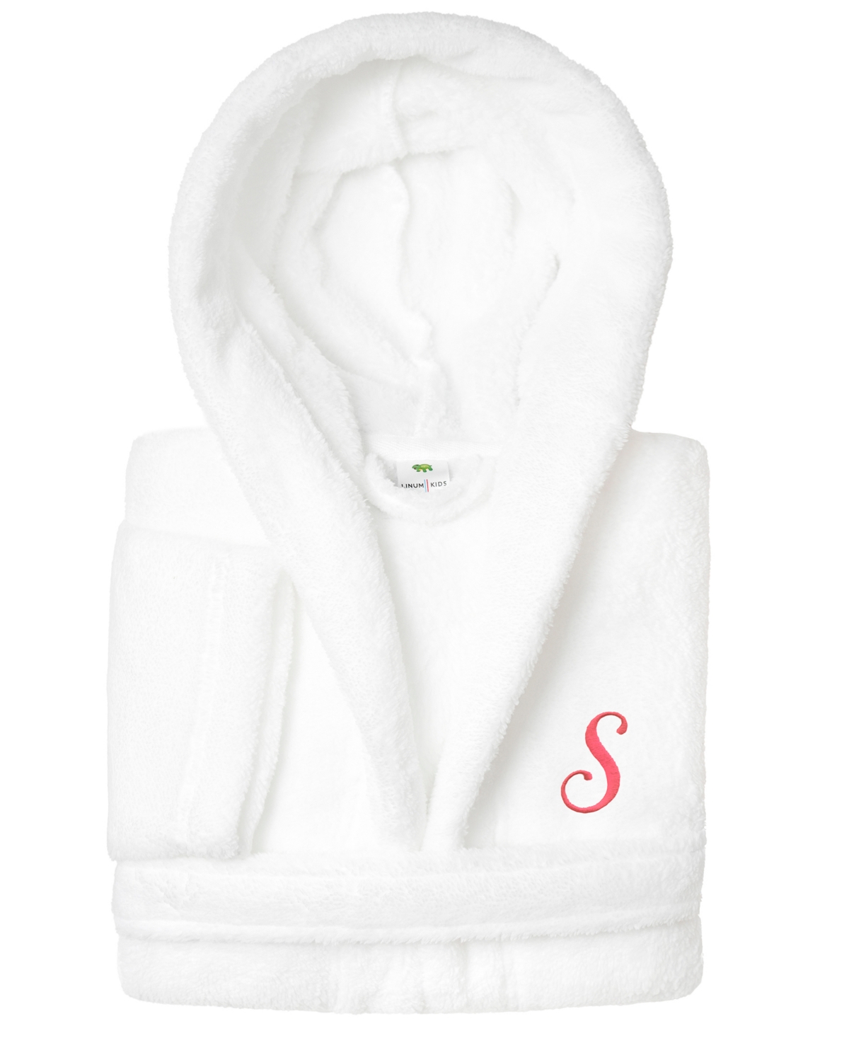 Linum Home Personalized Kids Super Plush Hooded Bathrobe In S White,pink