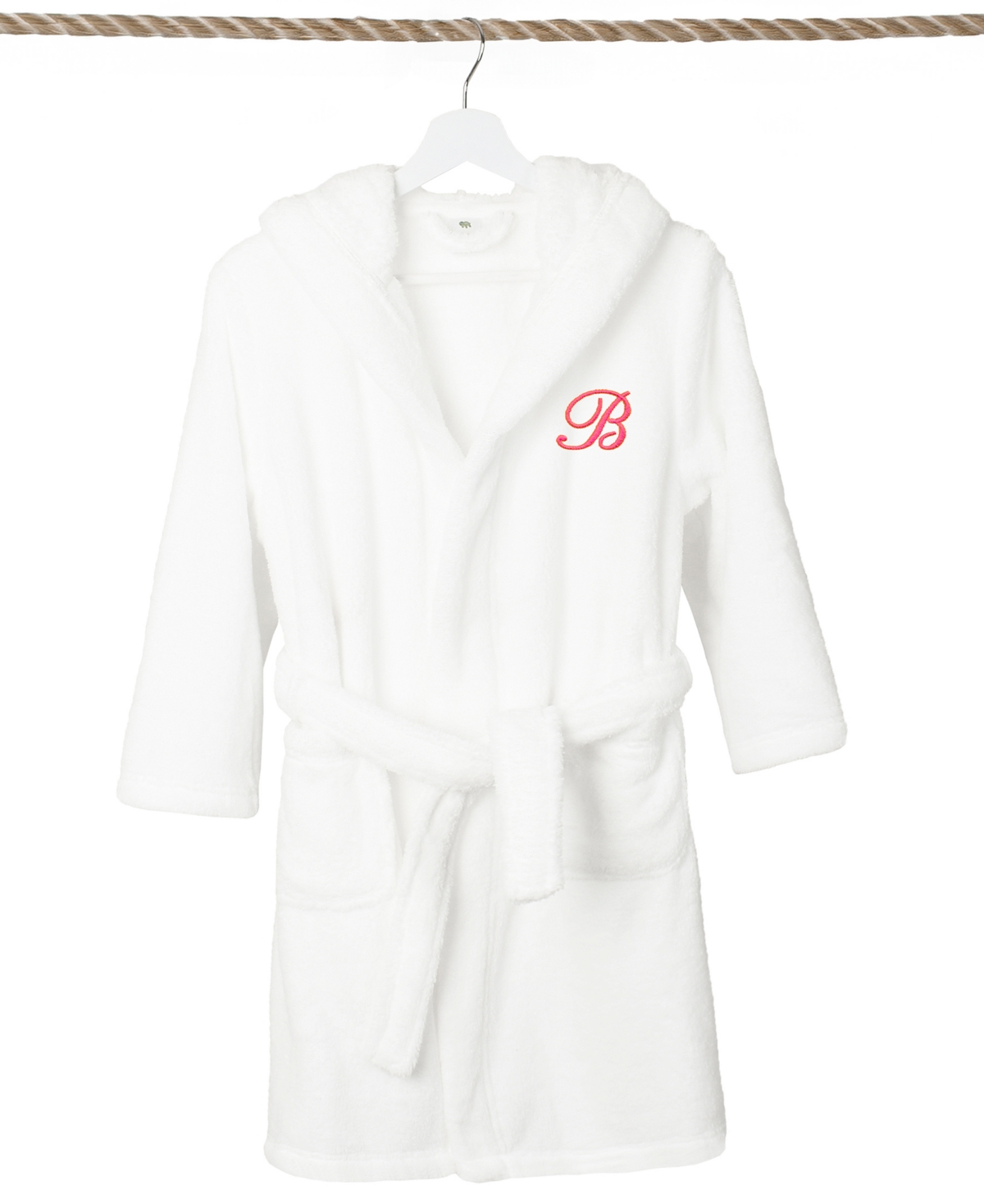 Linum Home Personalized Kids Super Plush Hooded Bathrobe In B White,pink
