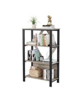 4 Tier Bookshelf with LED Lights, Tall Bookcase with Open Display Shelves, Wood and Metal Standing Bookshelf with Storage Rack for Living Room Bedroom Home Office