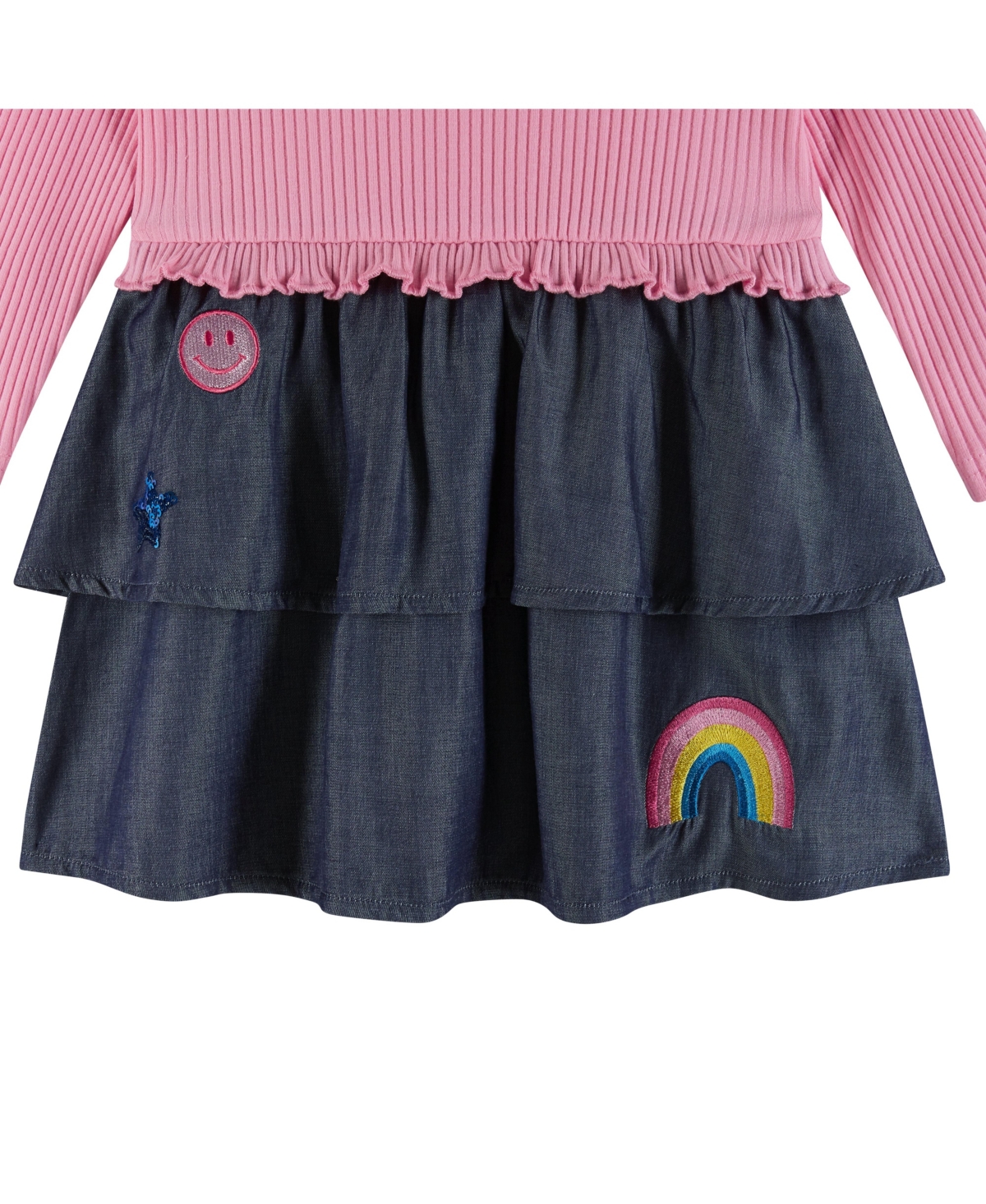 Andy & Evan Baby Girls Pink Rib Knit Top w/Attached Chambray Tiered Skirt Set