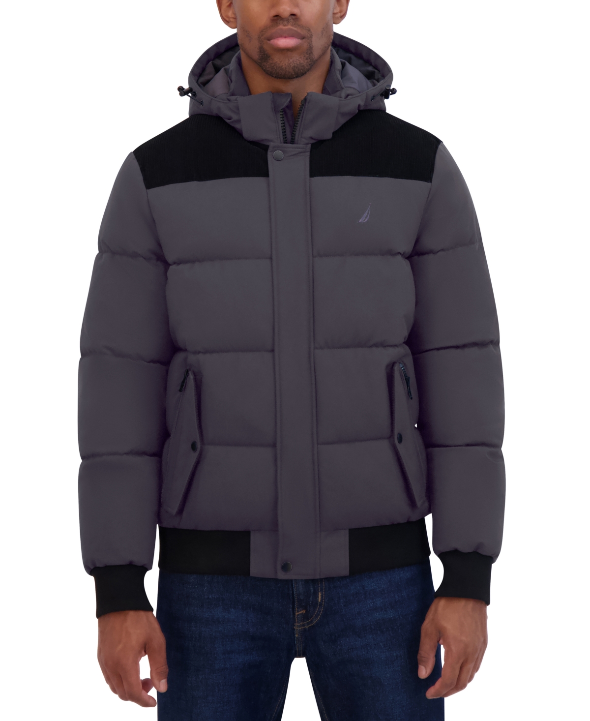Nautica Men's Mixed Media Bomber Jacket In Metal Grey