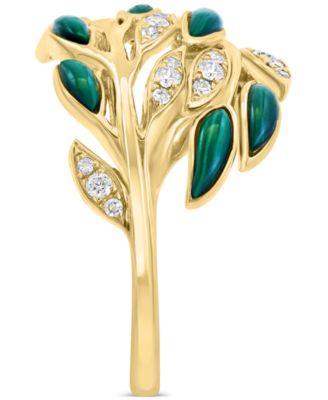 EFFY&reg; Malachite & Diamond (1/5 ct. t.w.) Vine Inspired Ring in 14k Gold