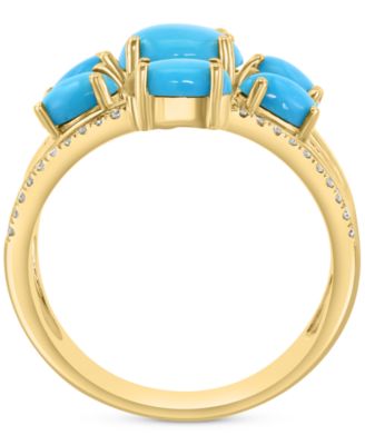 EFFY&reg; Turquoise & Diamond (1/4 ct. t.w.) Multirow Statement Ring in 14k Gold