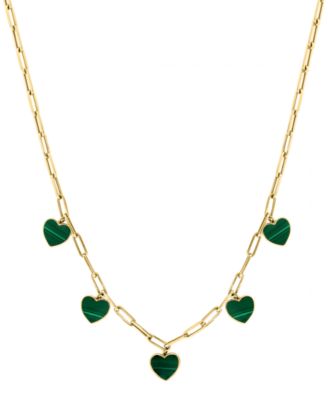 EFFY Collection - Malachite Heart Dangle Paperclip Link 16" Collar Necklace in 14k Gold