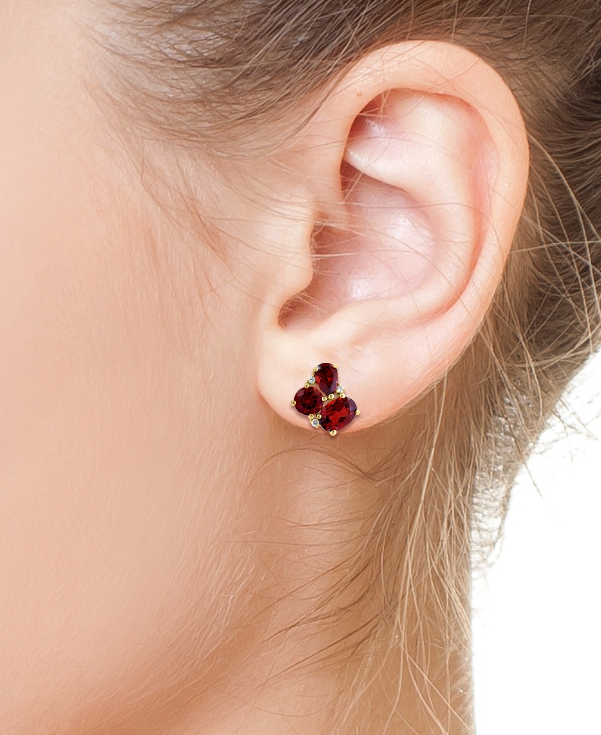 Effy Collection Effy Garnet (4-5/8 Ct. T.w.) & Diamond (1/20 Ct. T.w.) Mixed Cut Cluster Stud Earrings In 14k Gold In Garnet