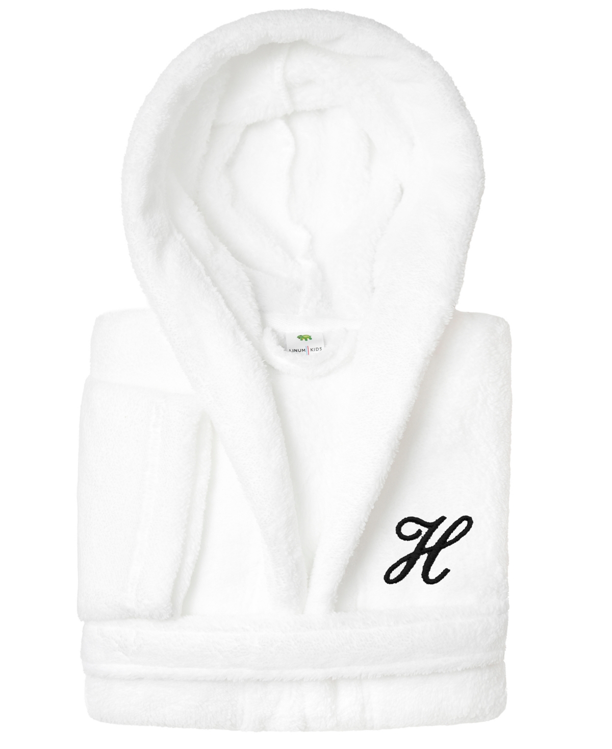 Linum Home Personalized Kids Super Plush Hooded Bathrobe In H White,black