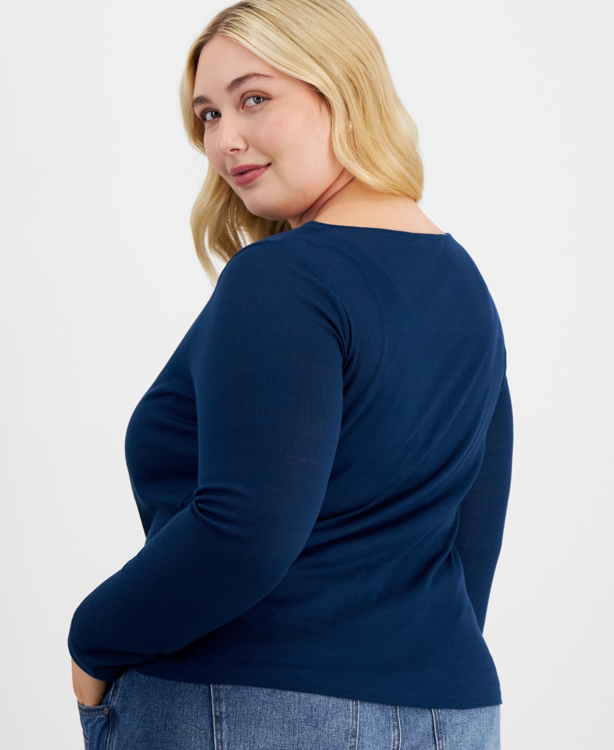 And Now This Trendy Plus Size Solid Boat-neck Long-sleeve Layered Top, Exclusively At Macy's In Titan