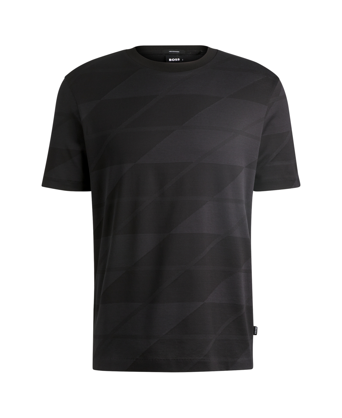 Hugo Boss Mercerized-cotton T-shirt With Two-tone Jacquard In Black