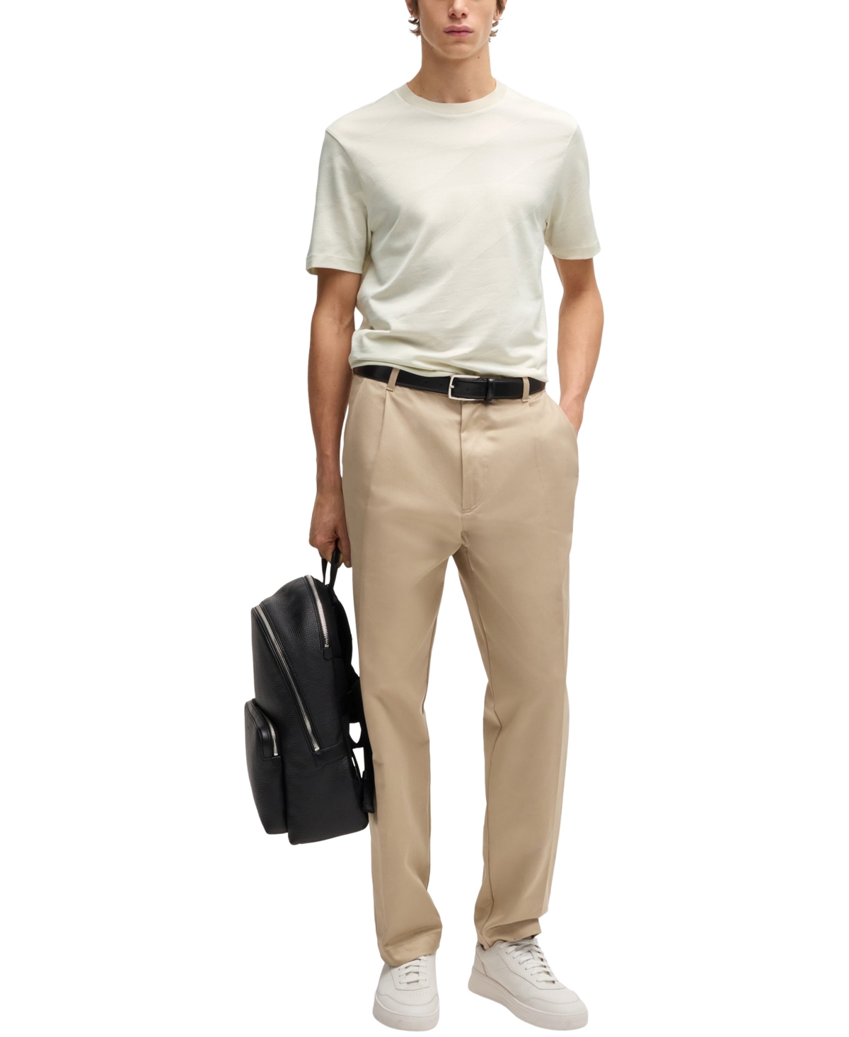 Hugo Boss Cotton T-shirt With Two-tone Monstera-leaf Pattern In Open White