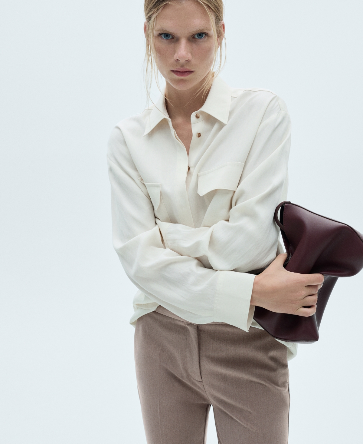 Shop Mango Women's Flared Flowing Pants In Medium Brown