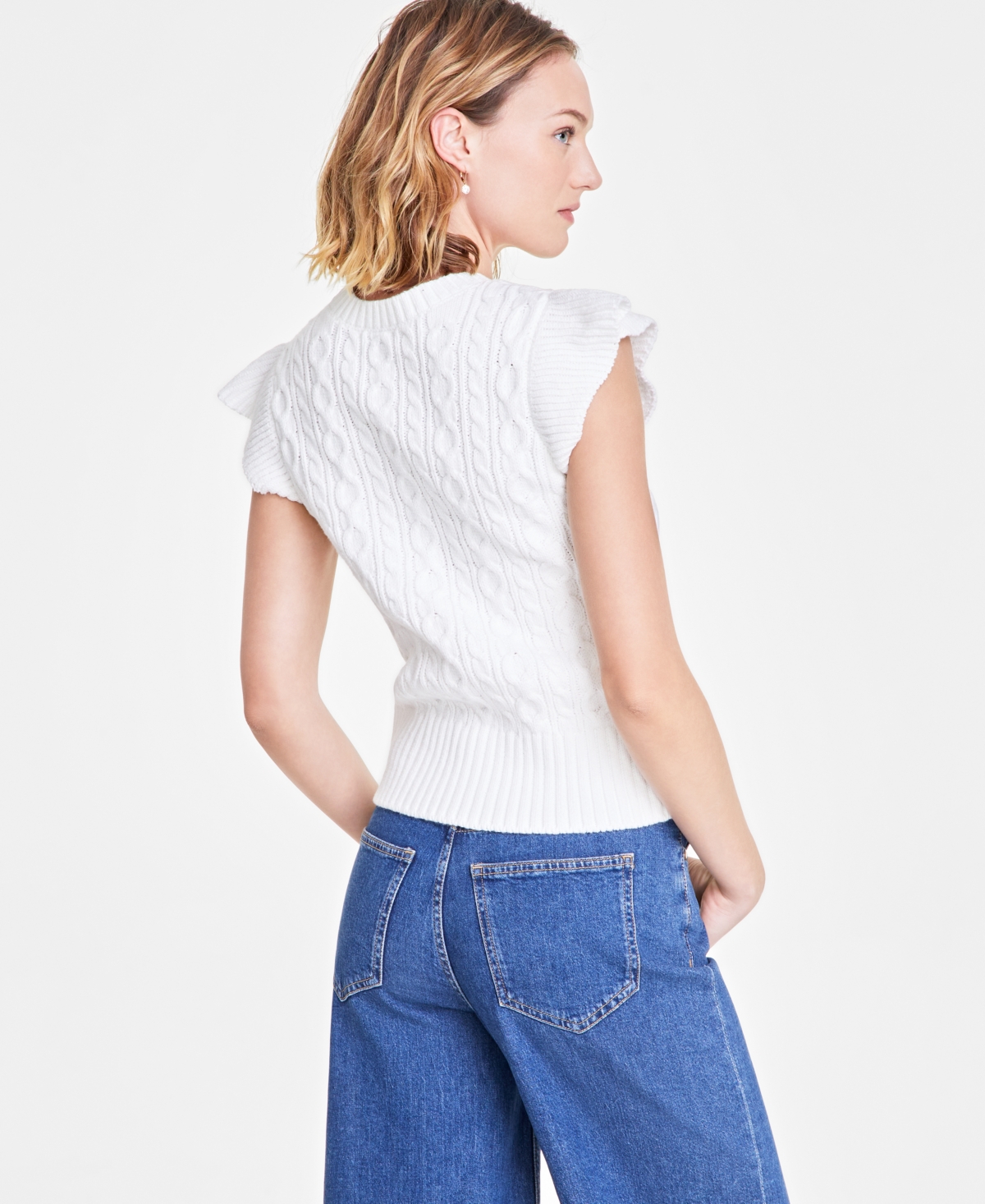 Shop On 34th Women's Cable-knit Flutter-sleeve Sweater, Exclusively At Macy's In Washed White