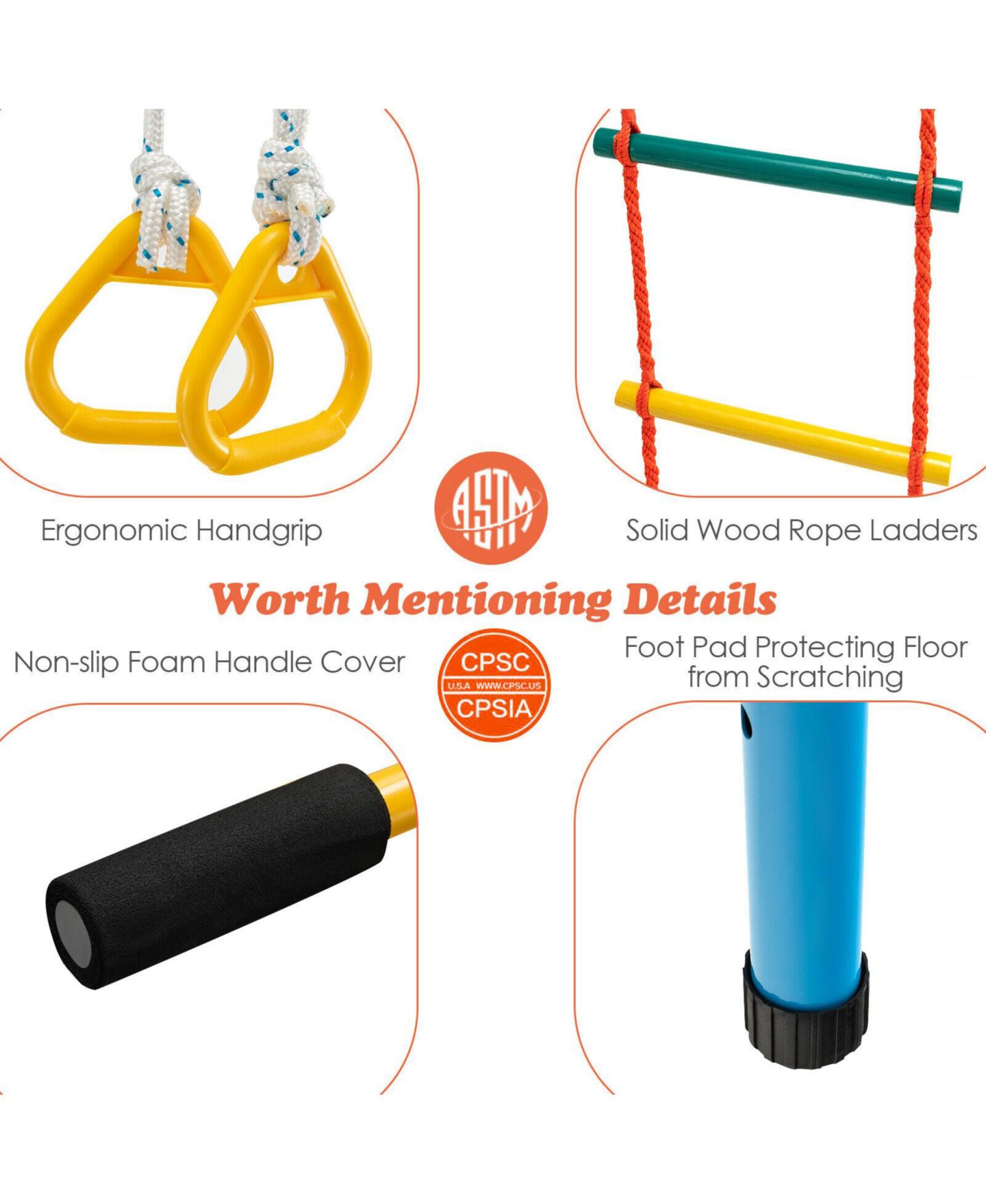Детские игрушки GOUUN 7-In-1 Swedish Wall Ladder Carbon Steel Indoor Gym Playground Set, Ages 3+ — фото 2
