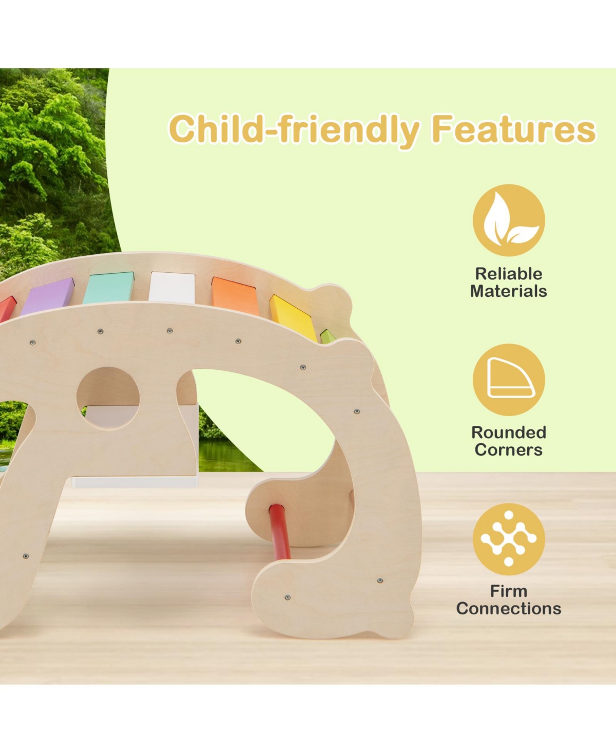 Gouun 2-in-1 Rocking Horse Arch for Kids Montessori Climbing Toys with Arch Climber