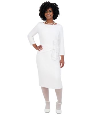 Kasper - Women's Side-Tie 3/4-Sleeve Crepe Dress
