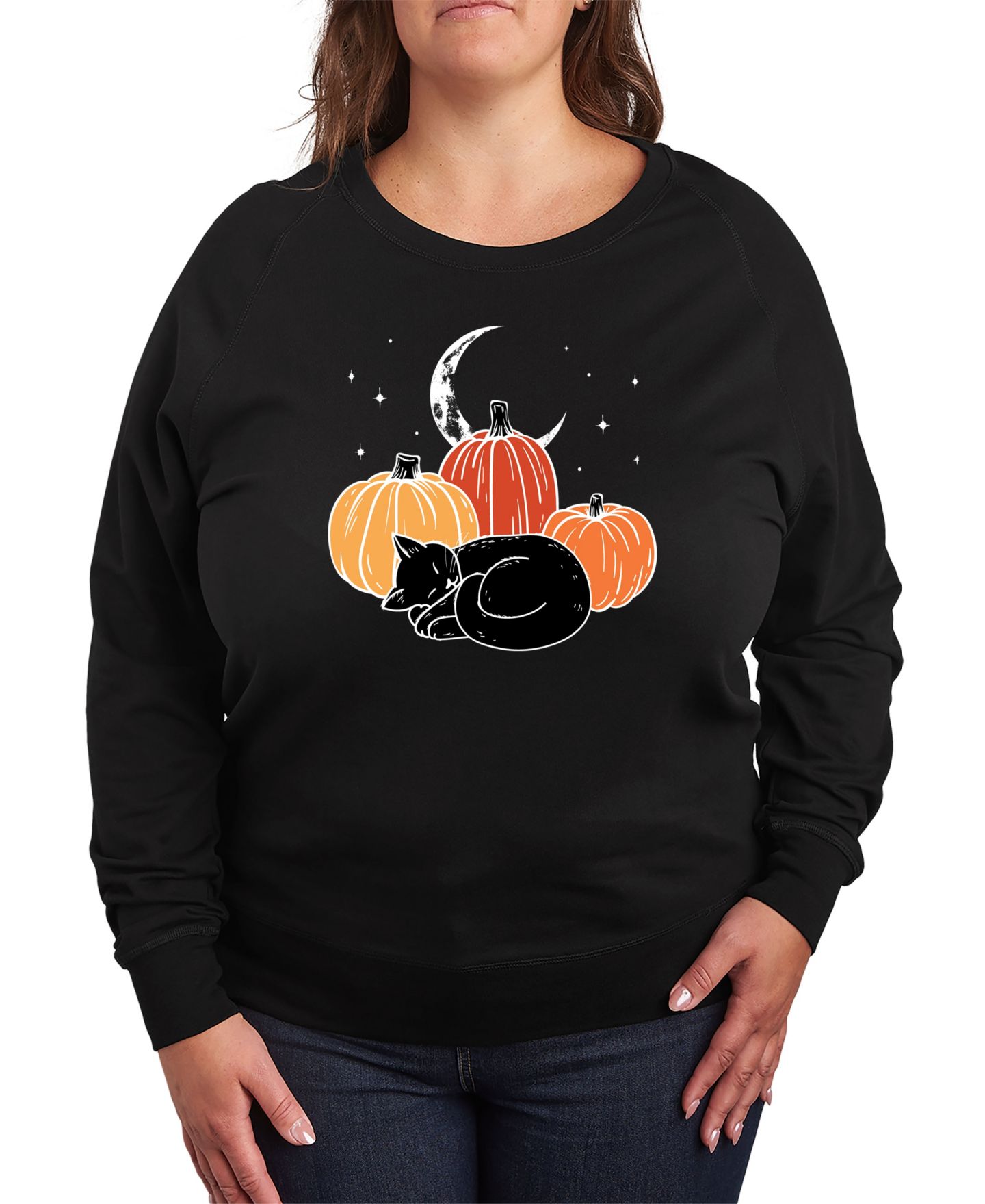 Женский свитер Hybrid Apparel Plus Size Trendy Pumpkin Cat Graphic Pullover Top, цвет: Чёрный — фото 1