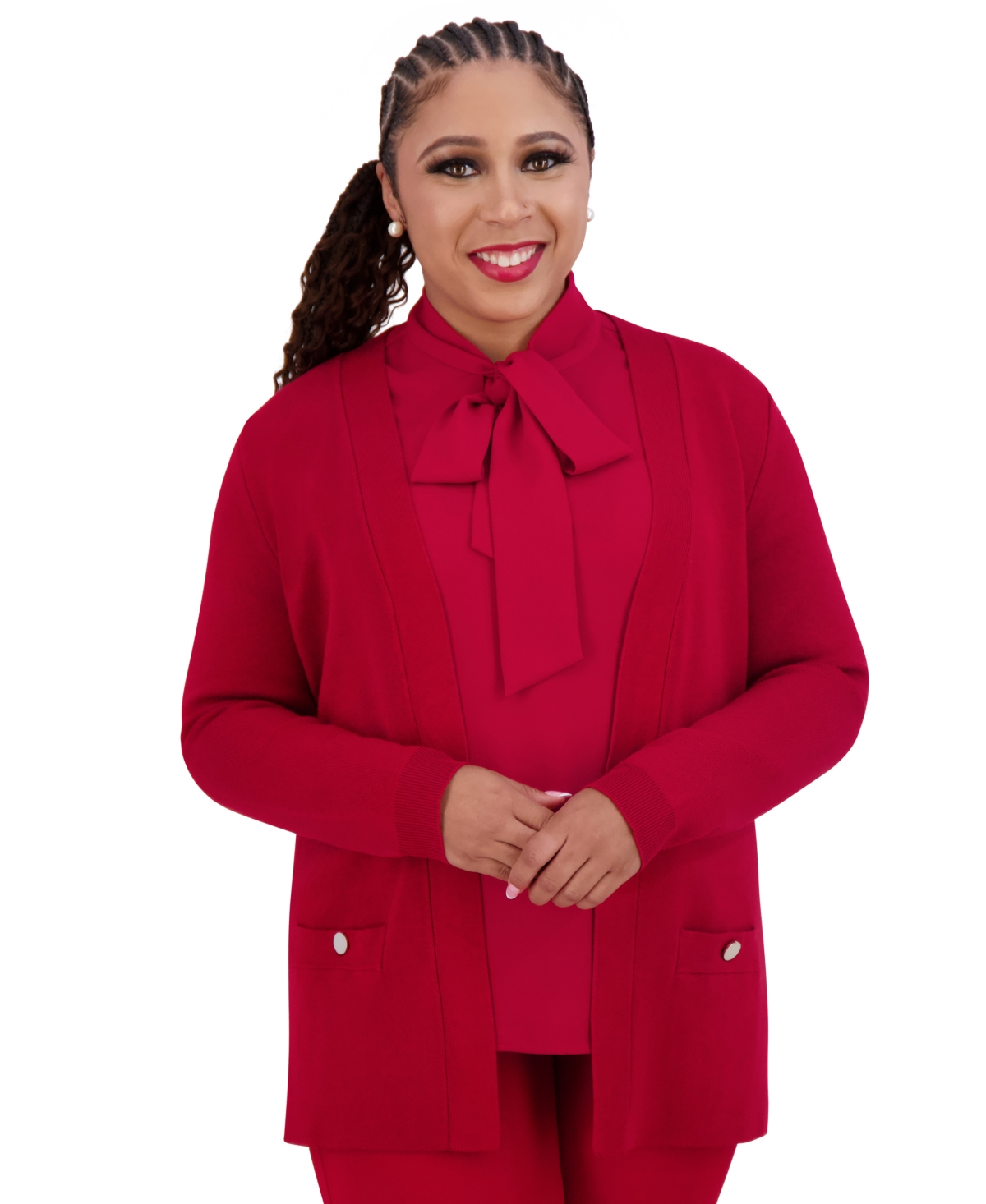 Kasper Women's Open-Front Long-Sleeve Cardigan