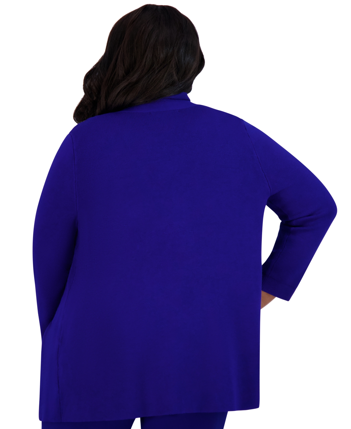 Kasper Plus Size Collarless Open-front Cardigan Jacket In Royal