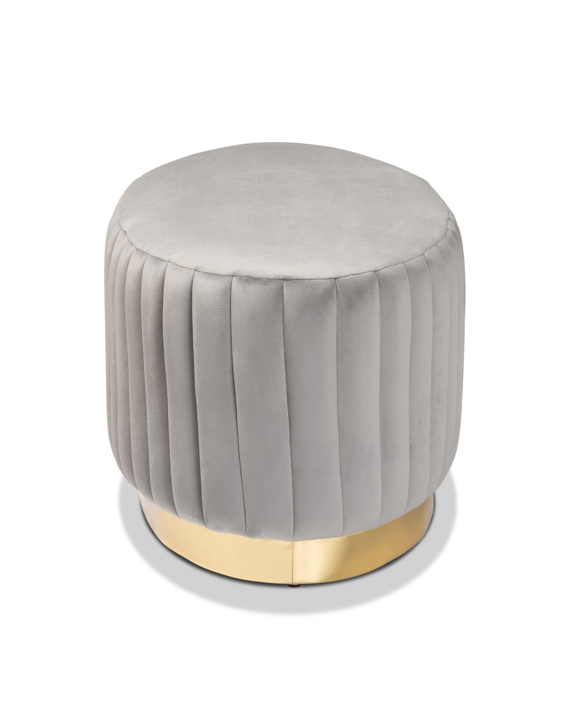 Baxton Studio Kirana Glam and Luxe Navy Blue Velvet Fabric Upholstered and Gold Pu Leather Ottoman -gold