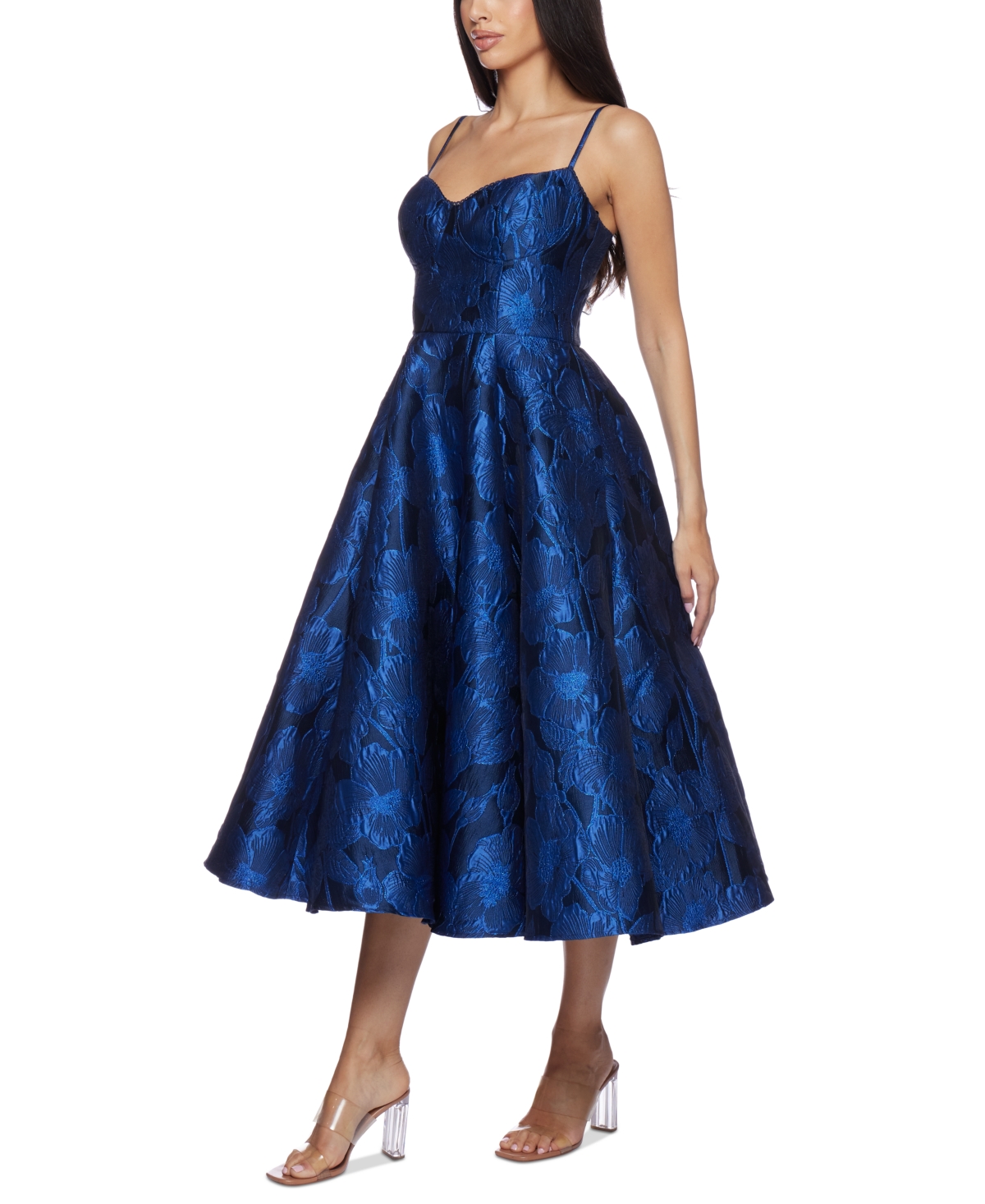 B Darlin Juniors' Sweetheart-Neck Jacquard Fit & Flare Dress -royal
