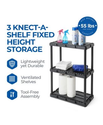 3 Shelf Knect-A-Shelf Fixed Height Light Duty Storage Unit,Black