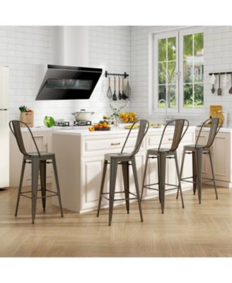 30 Inch Height Set of 4 High Back Metal Industrial Bar Stools