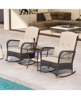 3 Pieces Rocking Bistro Set with 2-Tier Table