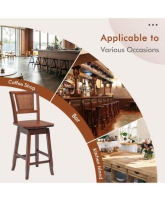 2 Pieces 24.5 Inch Bar Stools with Rattan Back and Swivel Seat