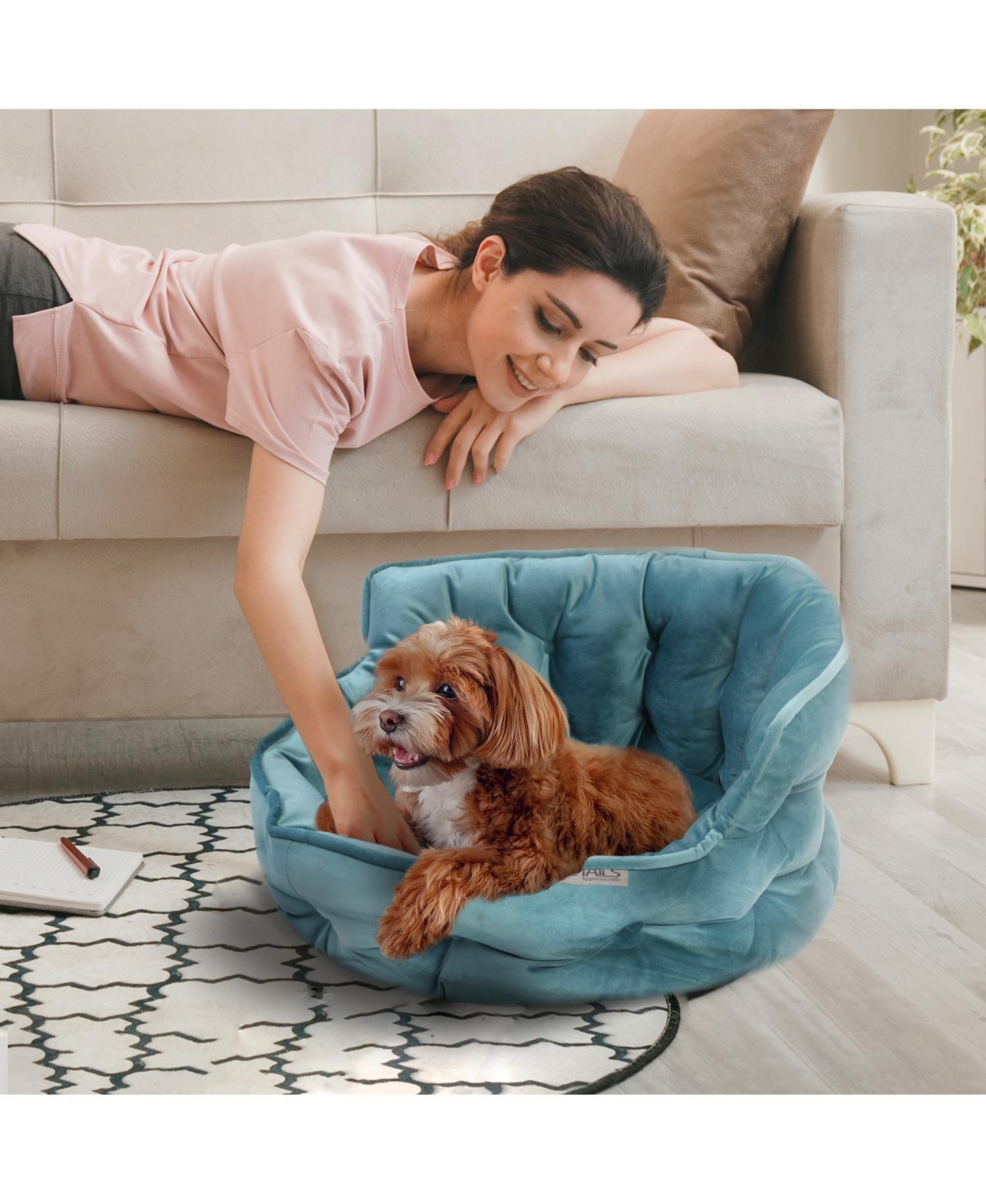 Details Ultra Plush Mini Tufted Velvet Round Cuddler Pet Bed, Dog Bed for Dogs and Cats