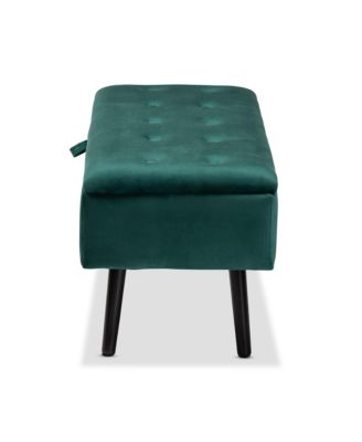 Caine Modern and Contemporary Green Velvet Fabric Upholstered and Dark Brown Finished Wood Storage Bench