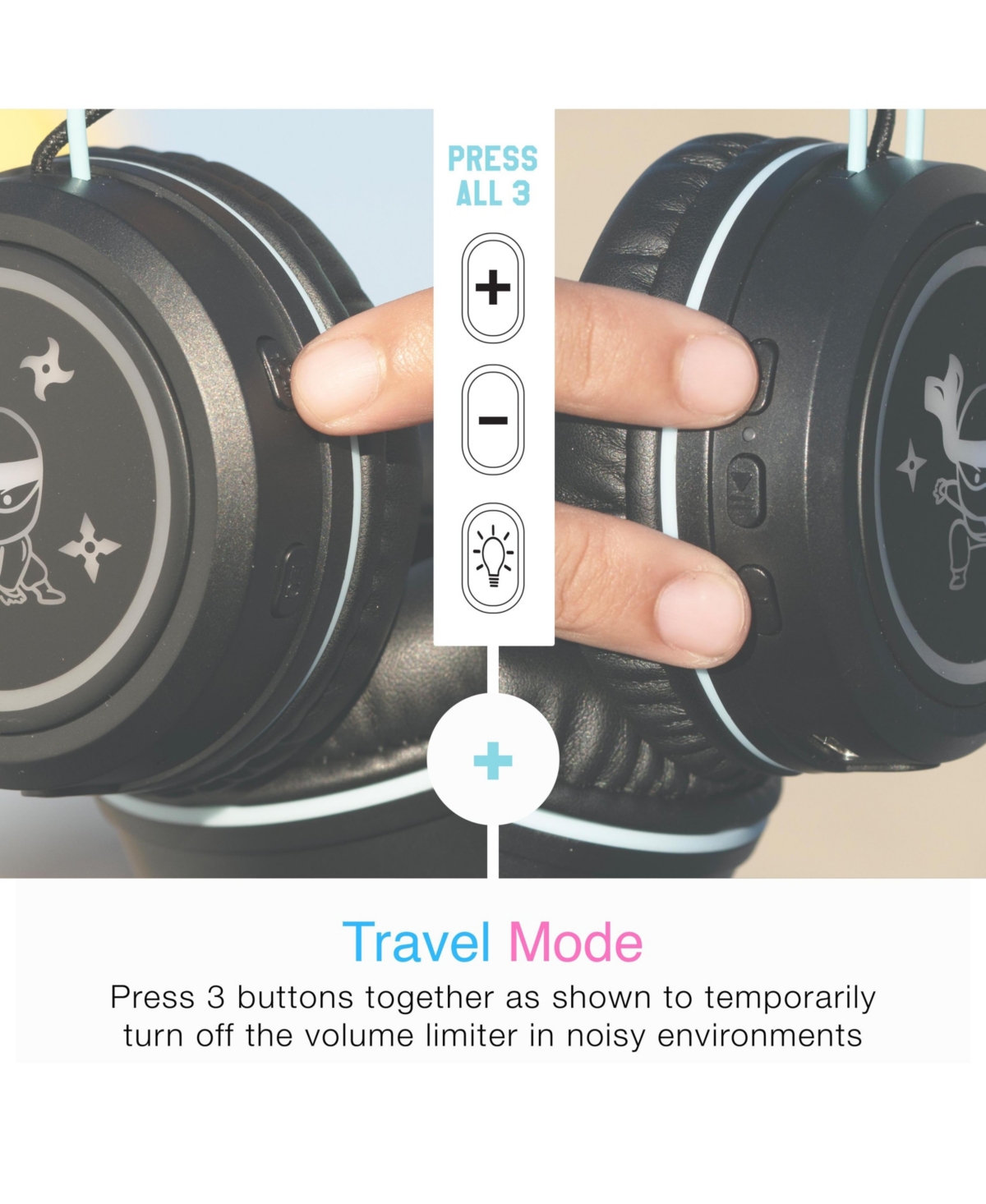 Mee audio KidJamz KJ55BT Safe Listening Bluetooth Wireless Headphones for Kids w/ Led Lights