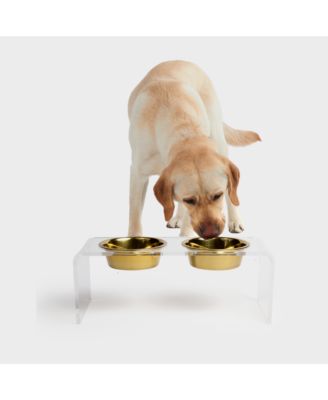 Medium Clear Double Bowl Pet Feeder, 1 Quart Gold Bowls