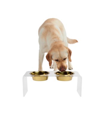 Medium Clear Double Bowl Pet Feeder, 1 Quart Gold Bowls