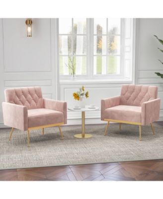 Modern Velvet Accent Chair with Button Tufted Back Metal Legs and Adjustable Foot Pads