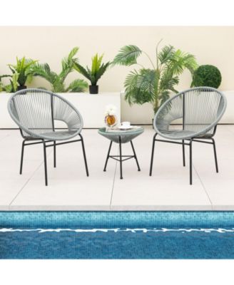 3 Pieces Patio Acapulco Furniture Bistro Set with Glass Table
