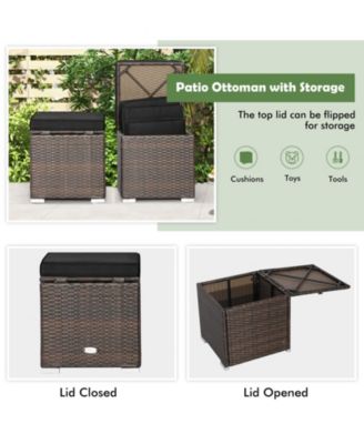 2 Pieces Patio Ottoman with Hidden Storage Space