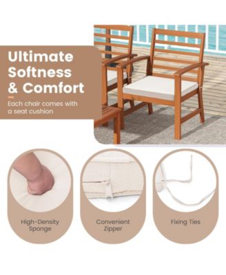 4-Piece Acacia Wood Outdoor Furniture Set with Cushioned Chairs and Coffee Table