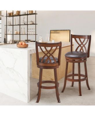 360° Swivel Counter Height Chairs with PU Leather Cushioned Seat and Footrests-30 inches